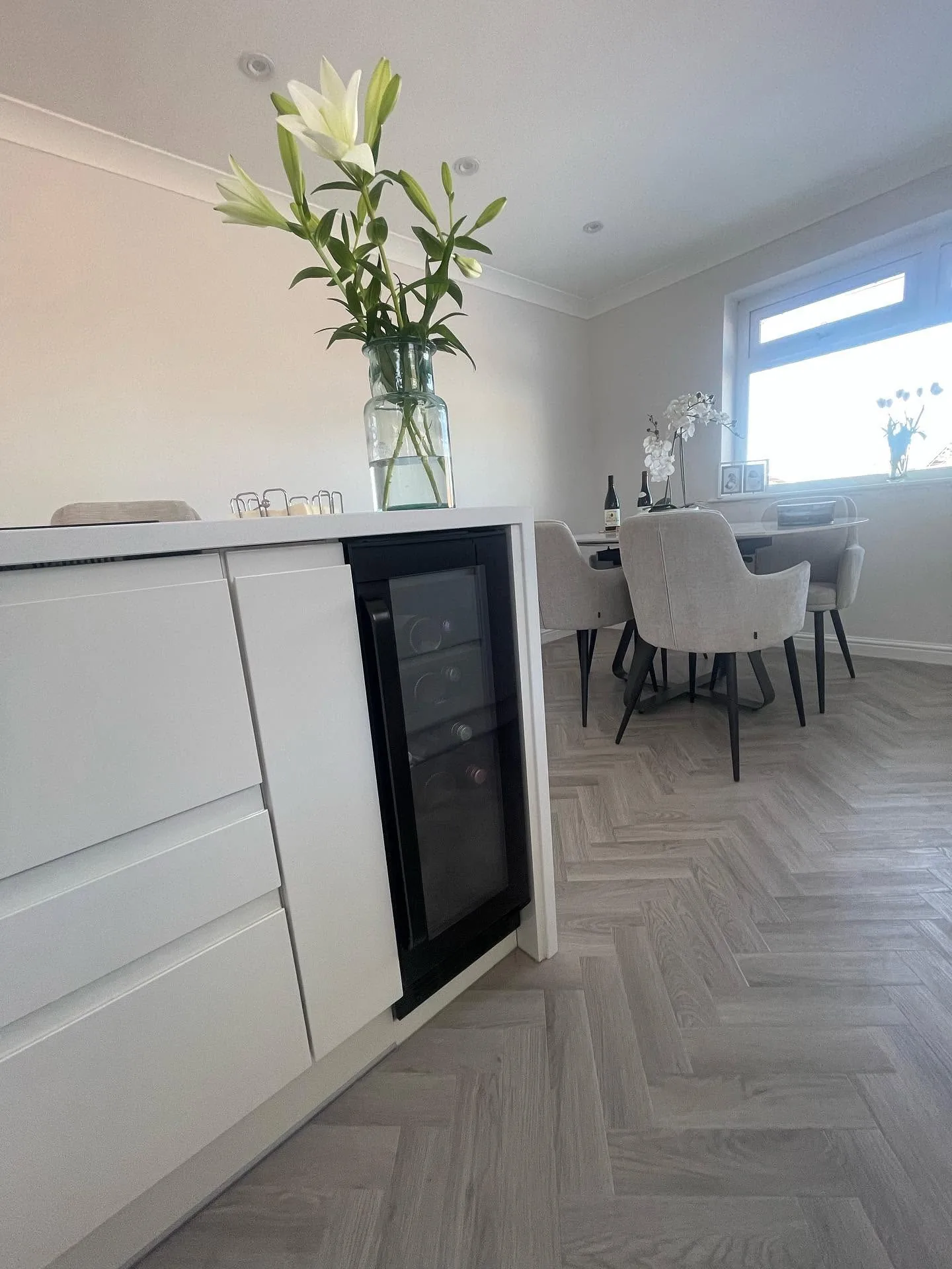 Open plan kitchen diner with dining area